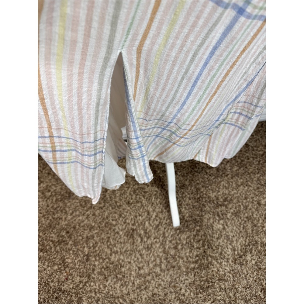 Madewell Women XS Clara Midi Dress Pockets Linen Bld Pastel Plaid Cap Sleeve - Picture 16 of 16